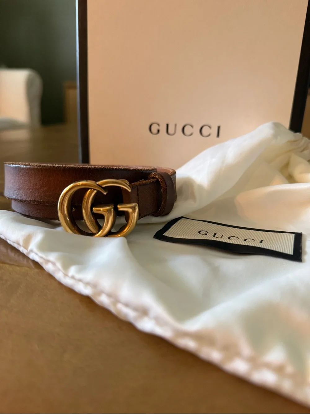 Gucci Marmot Brown Leather Thin Belt